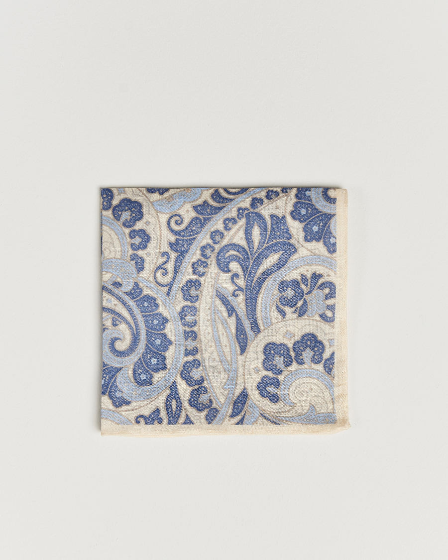 Herre | Amanda Christensen Linen Printed Large Paisley Pocket Square Cream | Amanda Christensen | Linen Printed Large Paisley Pocket Square Cream