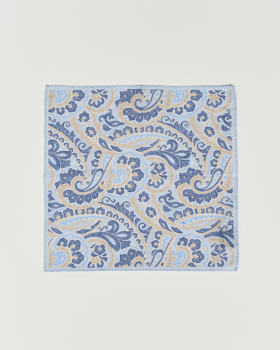 Herre | Amanda Christensen Linen Printed Large Paisley Pocket Square Blue | Amanda Christensen | Linen Printed Large Paisley Pocket Square Blue
