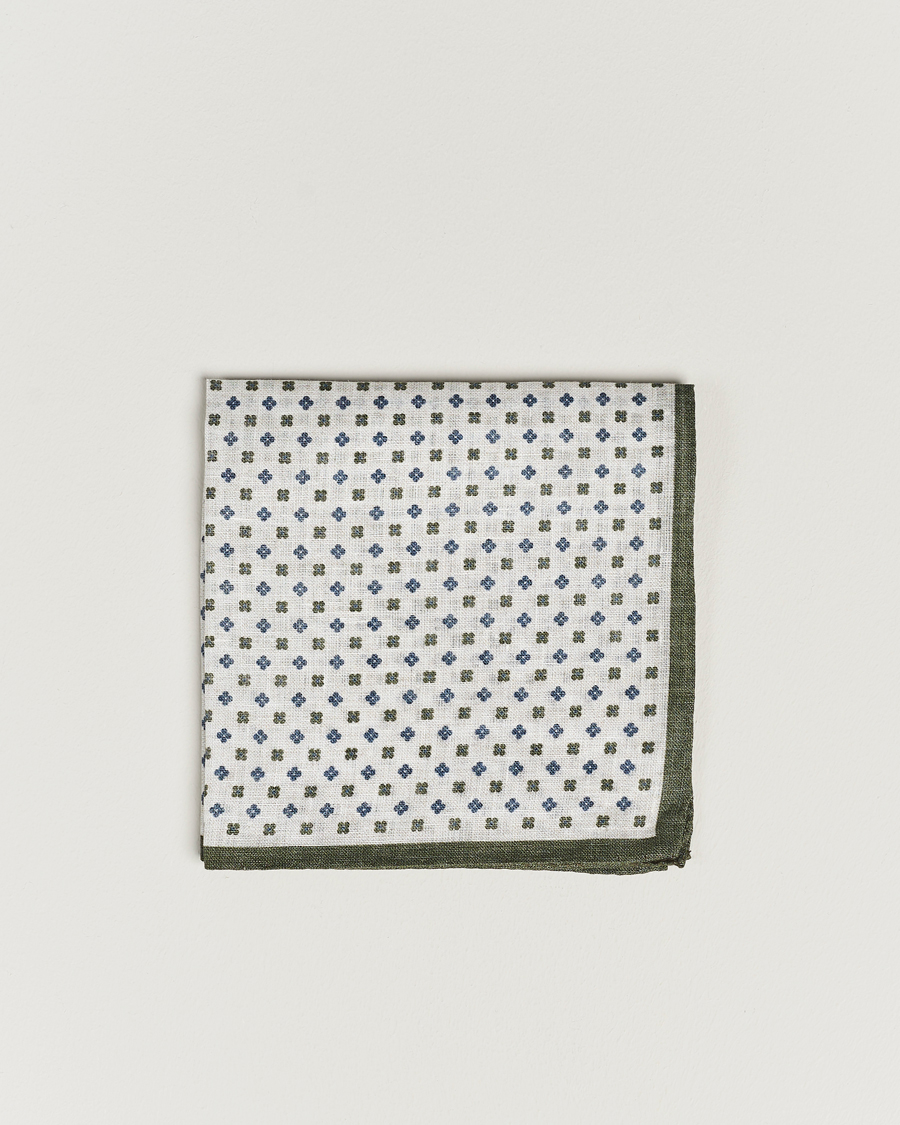 Herre | Amanda Christensen Linen Paspoal Printed Flower Pocket Square White/Green | Amanda Christensen | Linen Paspoal Printed Flower Pocket Square White/Green