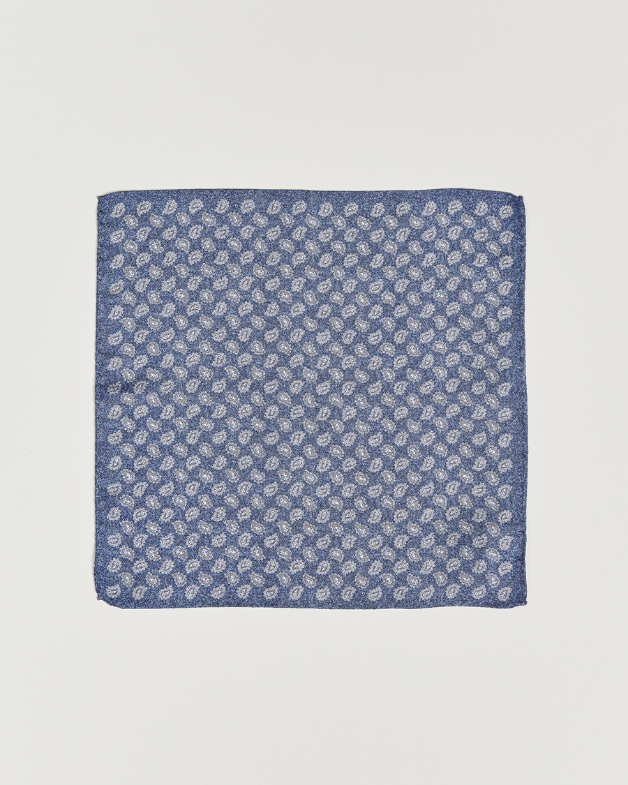 Herre | Amanda Christensen Silk Oxford Printed Paisley Pocket Square Navy | Amanda Christensen | Silk Oxford Printed Paisley Pocket Square Navy