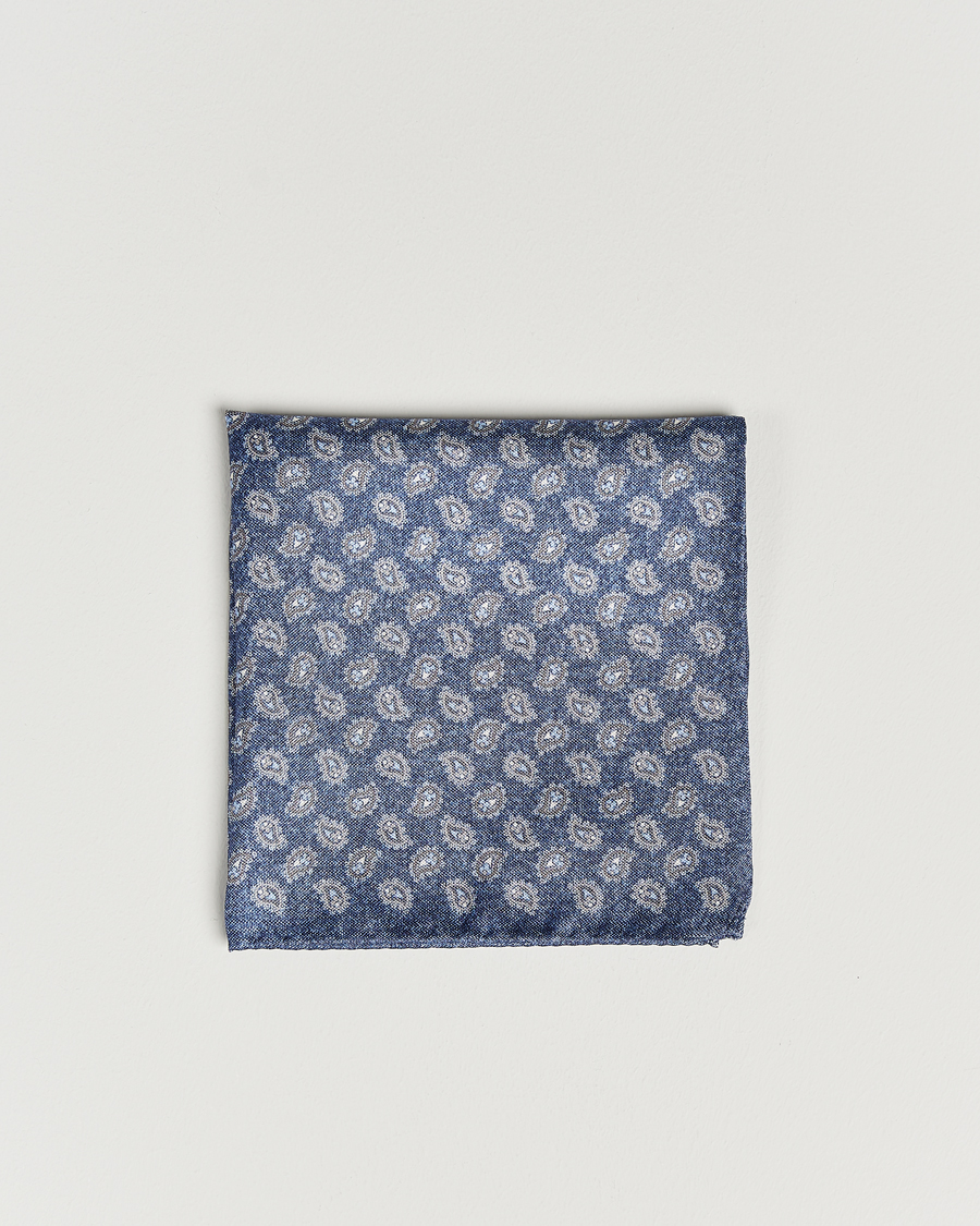 Herre | Amanda Christensen Silk Oxford Printed Paisley Pocket Square Navy | Amanda Christensen | Silk Oxford Printed Paisley Pocket Square Navy
