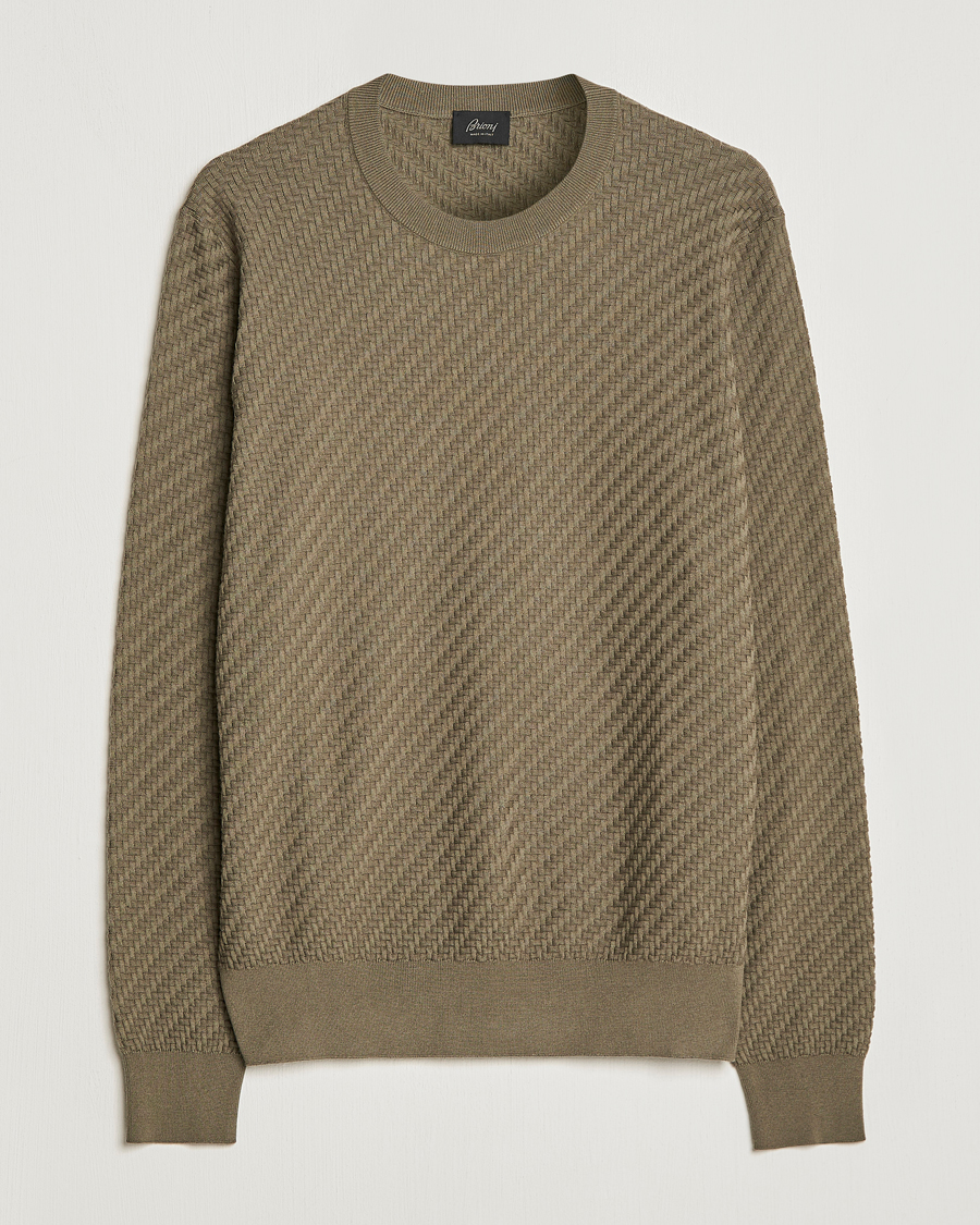 Herre | Trøjer | Brioni | Basket Stitch Crew Neck Sweater Olive