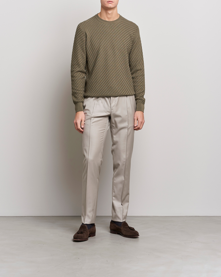 Herre | Trøjer | Brioni | Basket Stitch Crew Neck Sweater Olive