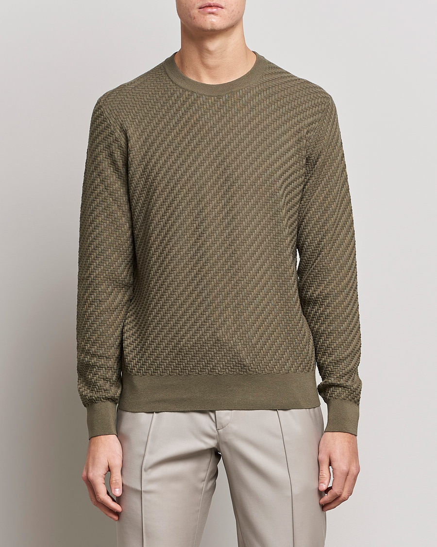 Herre | Luxury Brands | Brioni | Basket Stitch Crew Neck Sweater Olive