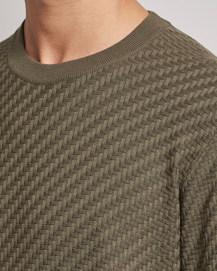 Herre | Trøjer | Brioni | Basket Stitch Crew Neck Sweater Olive
