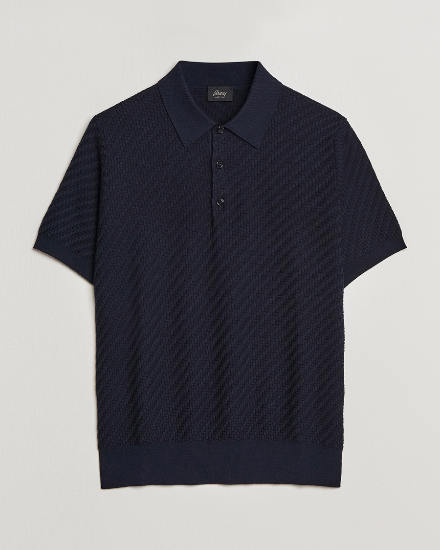 Herre | Trøjer | Brioni | Basket Stitch Knitted Polo Navy