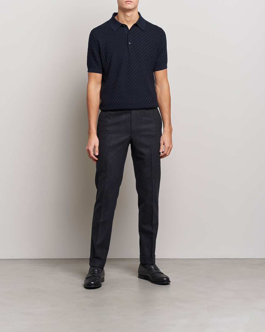 Herre | Trøjer | Brioni | Basket Stitch Knitted Polo Navy