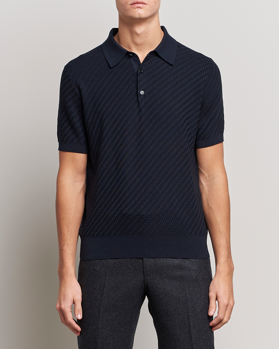 Herre | Trøjer | Brioni | Basket Stitch Knitted Polo Navy