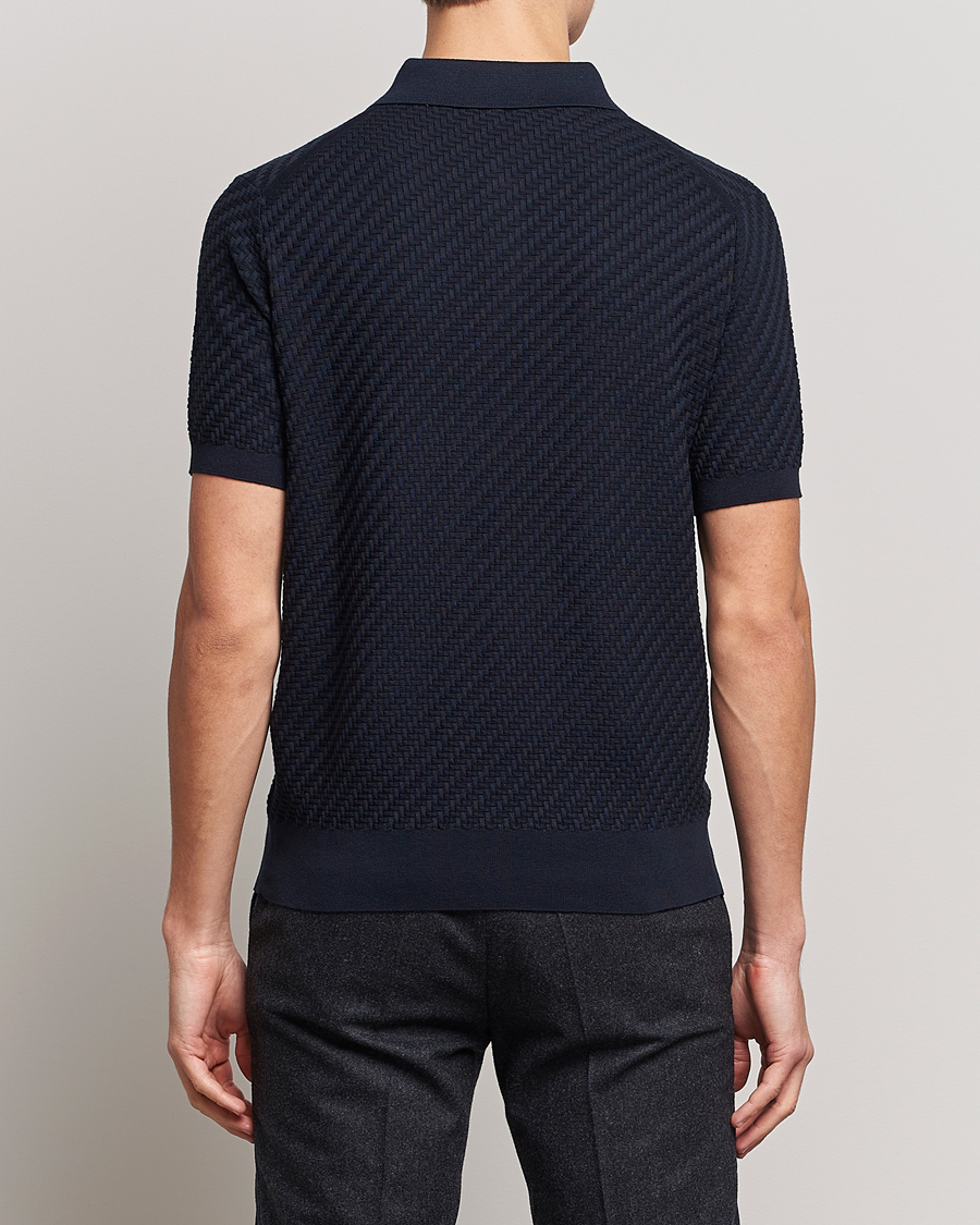Herre | Trøjer | Brioni | Basket Stitch Knitted Polo Navy