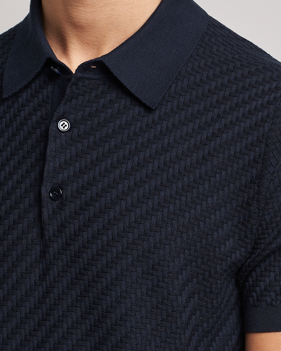 Herre | Trøjer | Brioni | Basket Stitch Knitted Polo Navy