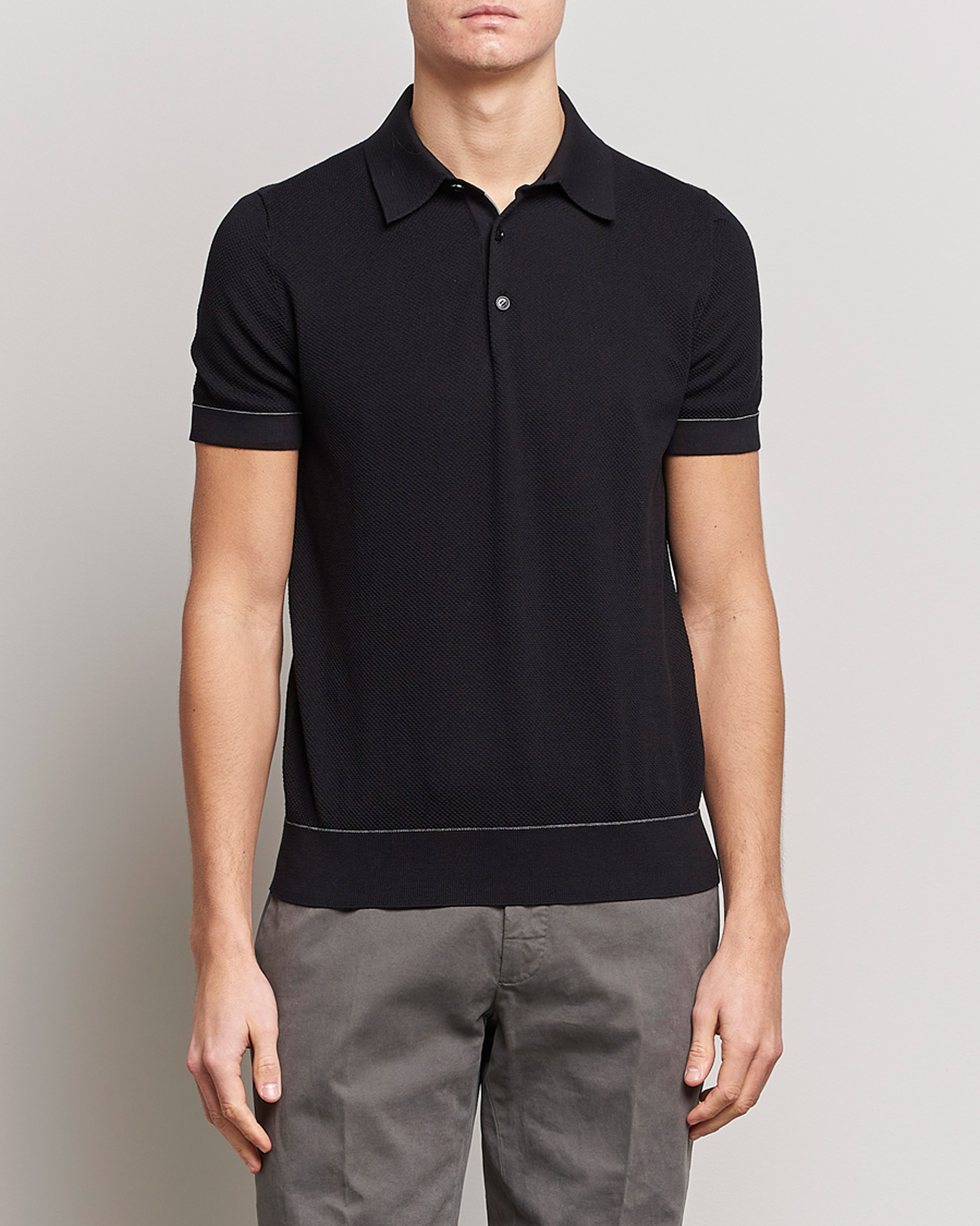 Herre | Strikkede polotrøjer | Brioni | Sea Island Knit Polo Black