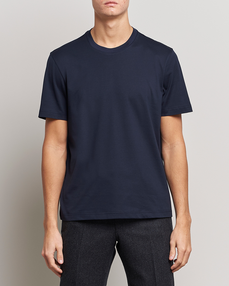 Herre | Quiet Luxury | Brioni | Short Sleeve Cotton T-Shirt Navy
