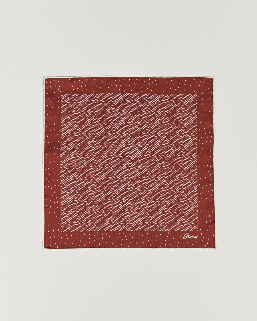 Herre | Brioni Printed Silk Pocket Square White/Red | Brioni | Printed Silk Pocket Square White/Red