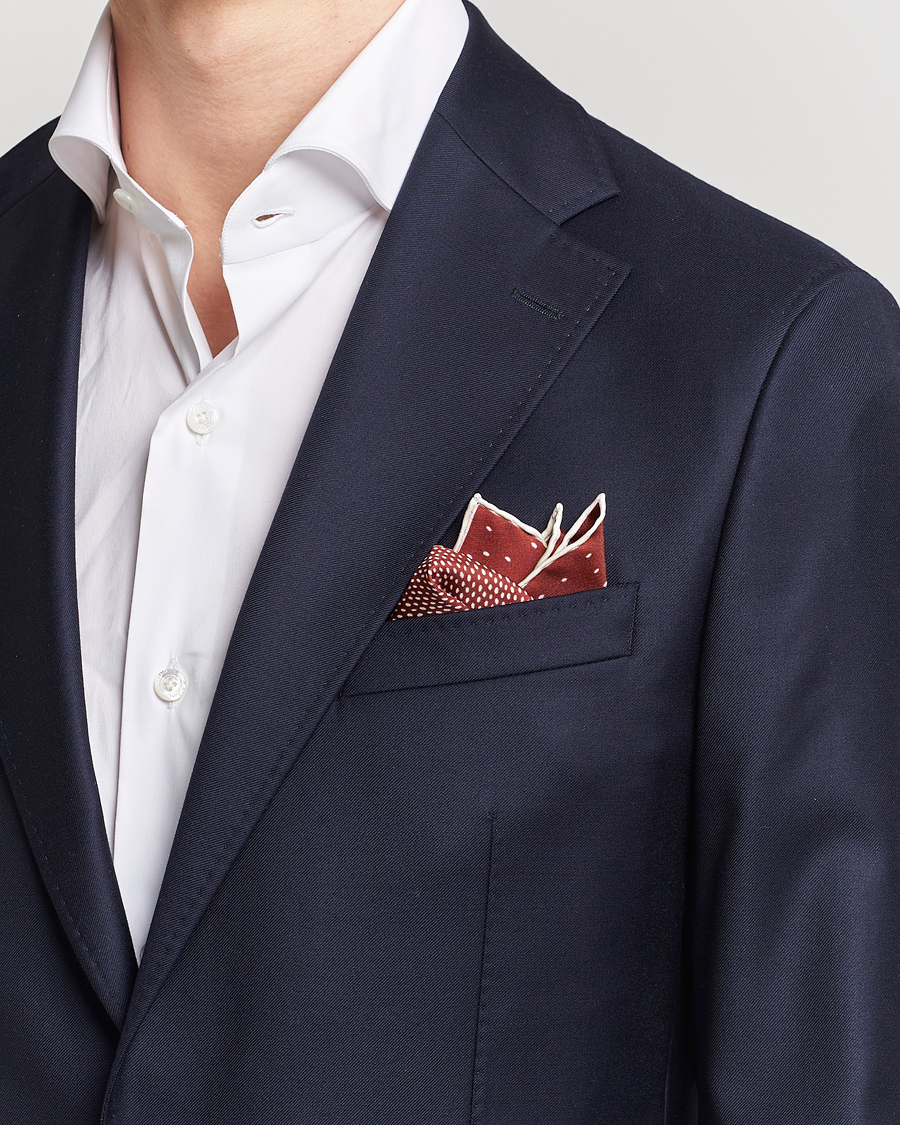 Herre | Brioni Printed Silk Pocket Square White/Red | Brioni | Printed Silk Pocket Square White/Red