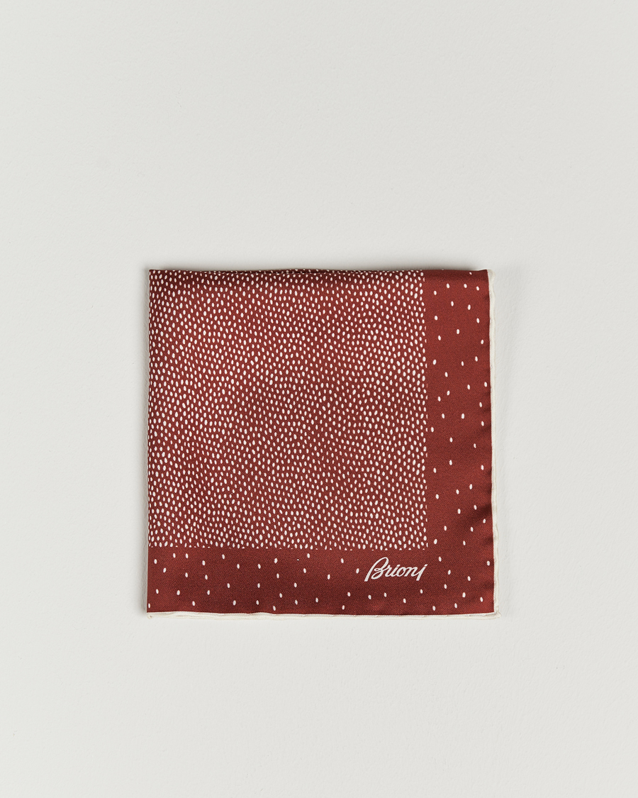 Herre | Luxury Brands | Brioni | Printed Silk Pocket Square White/Red