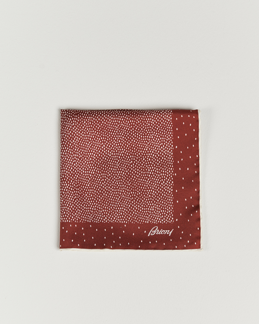 Herre | Brioni Printed Silk Pocket Square White/Red | Brioni | Printed Silk Pocket Square White/Red