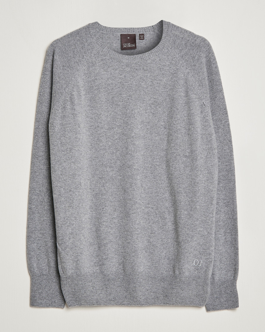 Herre | Trøjer | Oscar Jacobson | Gustaf Lambswool Raglan Crew Neck Light Grey