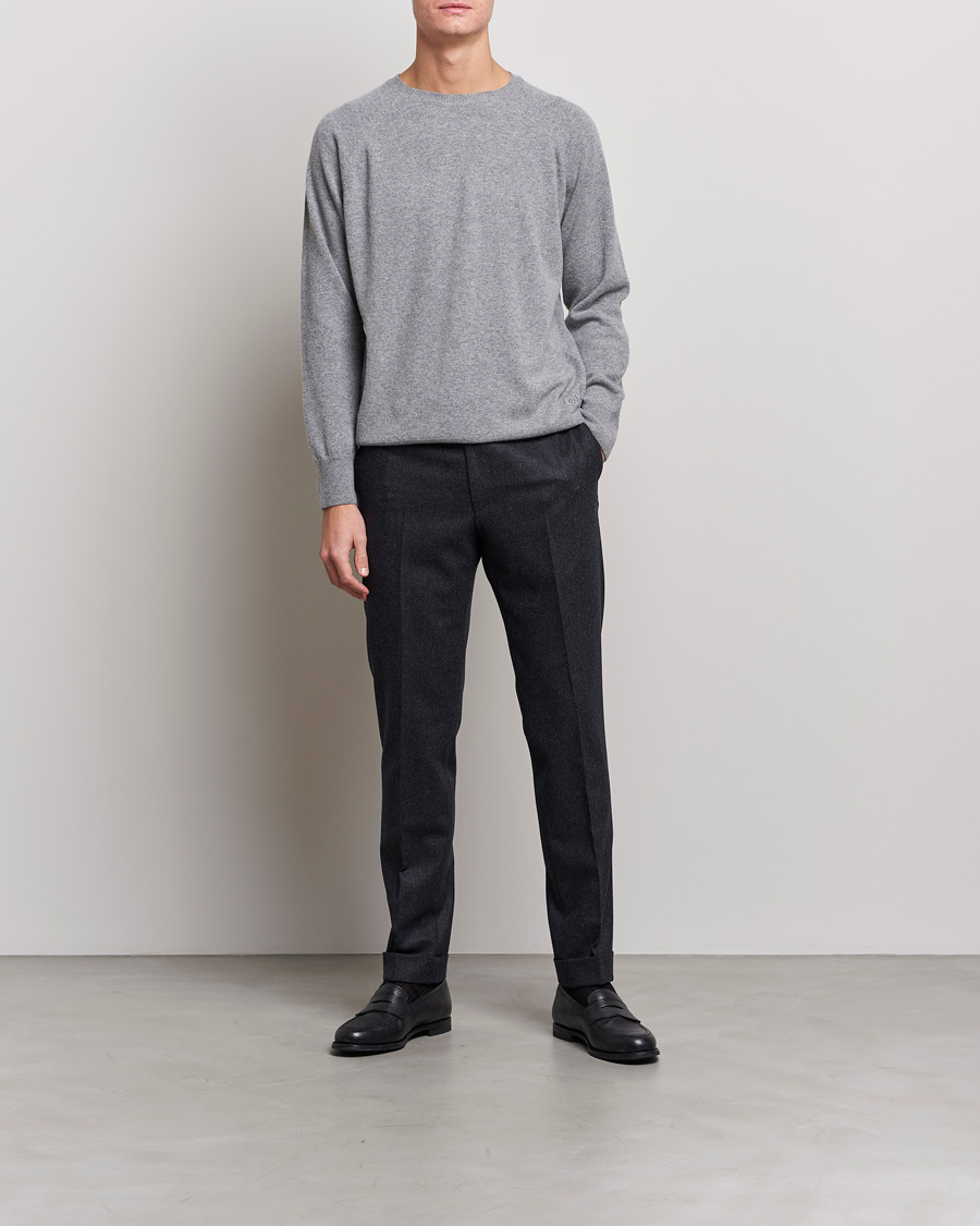 Herre | Trøjer | Oscar Jacobson | Gustaf Lambswool Raglan Crew Neck Light Grey