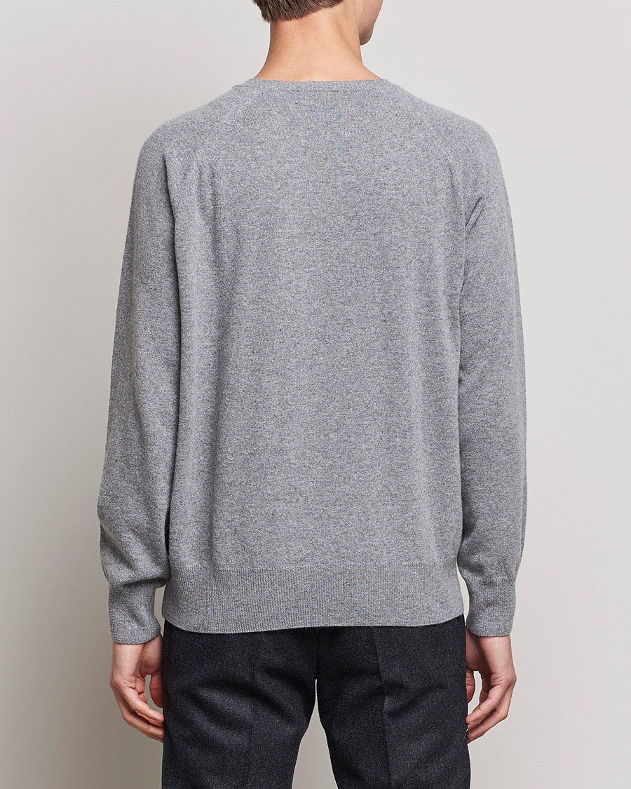 Herre | Trøjer | Oscar Jacobson | Gustaf Lambswool Raglan Crew Neck Light Grey