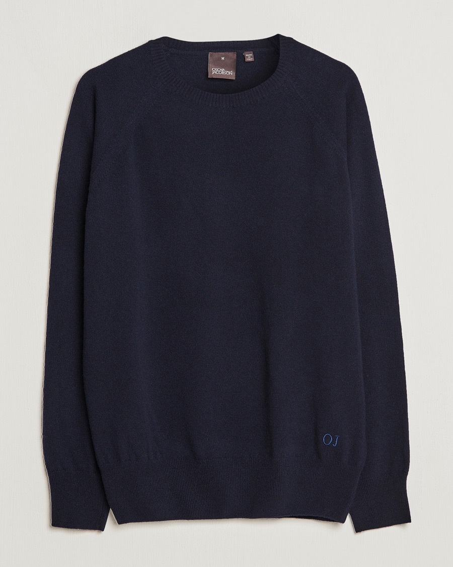Herre | Trøjer | Oscar Jacobson | Gustaf Lambswool Raglan Crew Neck Navy