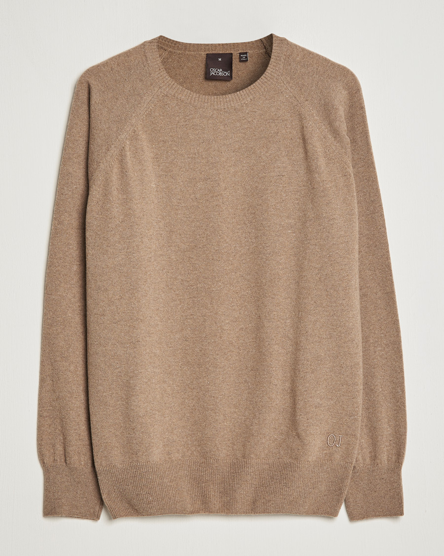Herre | Trøjer | Oscar Jacobson | Gustaf Lambswool Raglan Crew Neck Camel