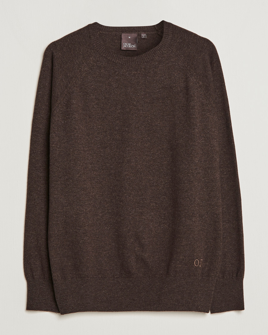 Herre | Trøjer | Oscar Jacobson | Gustaf Lambswool Raglan Crew Neck Dark Brown