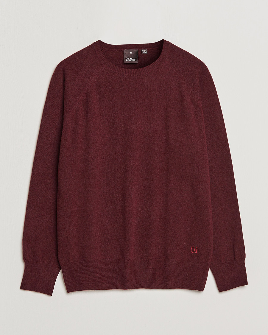 Herre | Trøjer | Oscar Jacobson | Gustaf Lambswool Raglan Crew Neck Burgundy