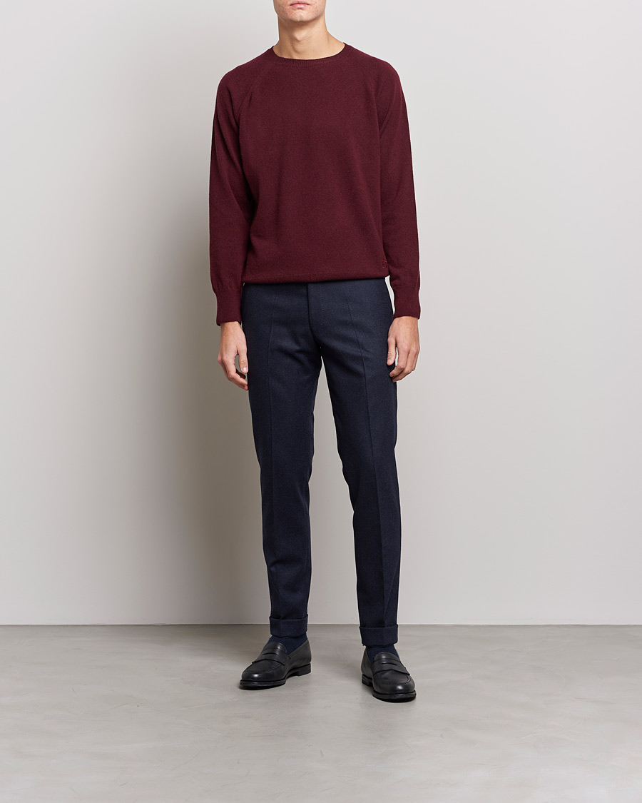 Herre | Trøjer | Oscar Jacobson | Gustaf Lambswool Raglan Crew Neck Burgundy