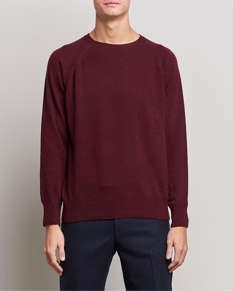 Herre | Trøjer | Oscar Jacobson | Gustaf Lambswool Raglan Crew Neck Burgundy