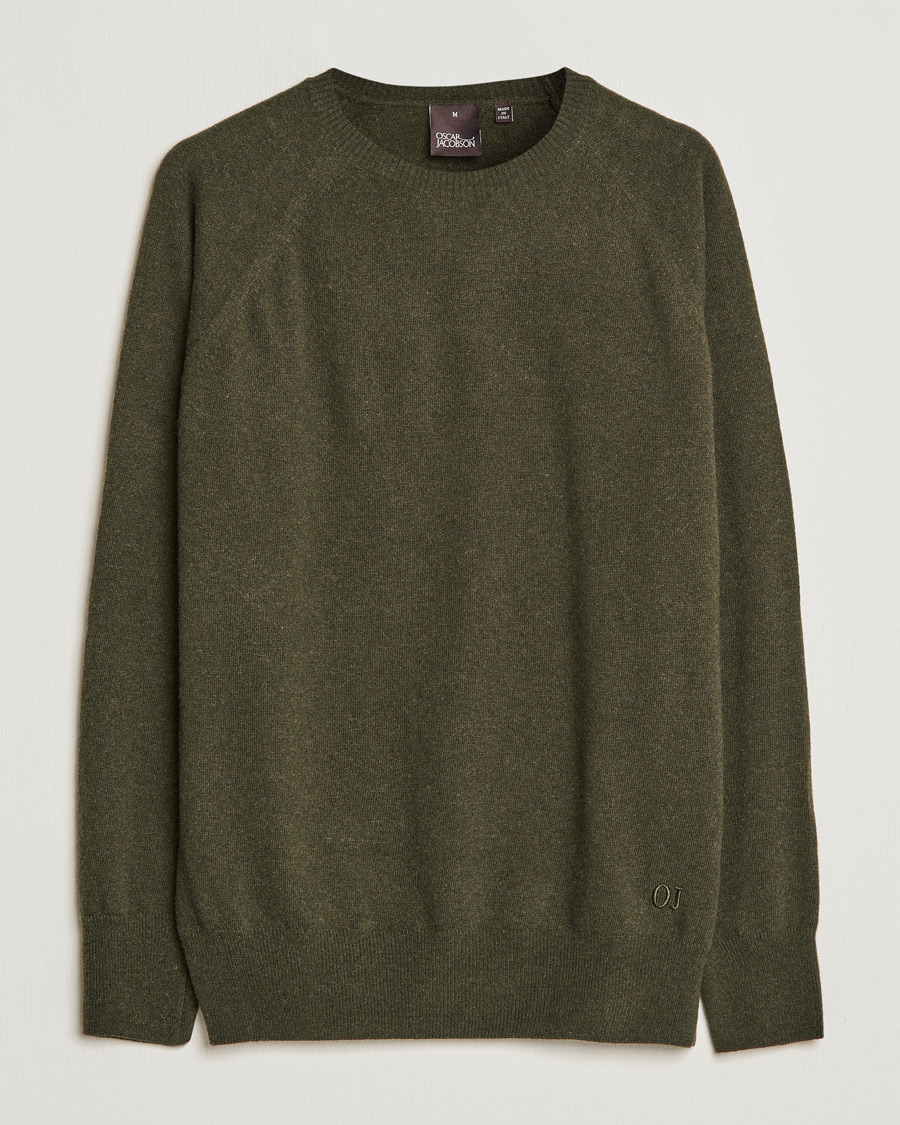 Herre | Trøjer | Oscar Jacobson | Gustaf Lambswool Raglan Crew Neck Moss Green