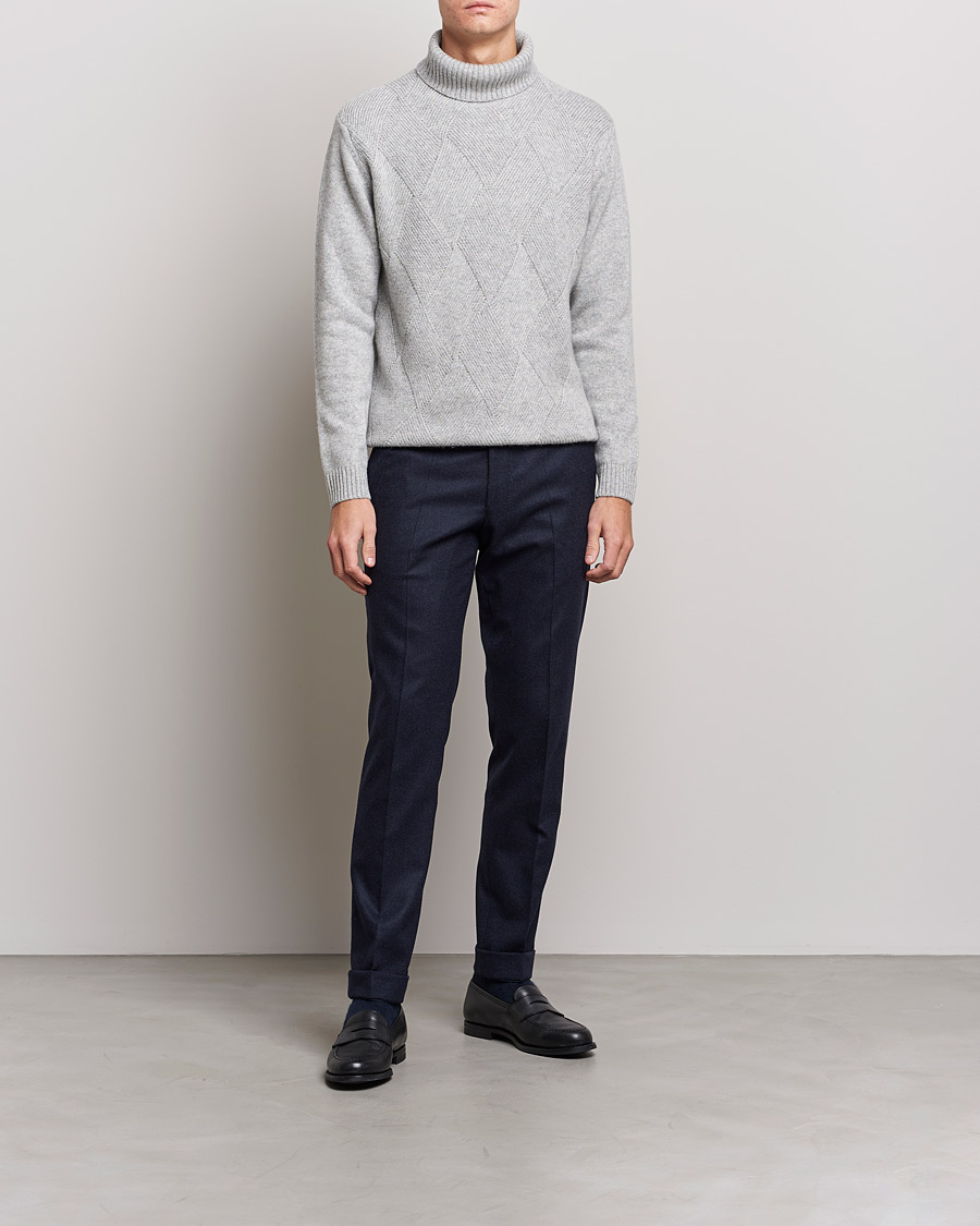 Herre | Trøjer | Oscar Jacobson | Lyle Wool/Cashmere Structured Rollneck Light Grey