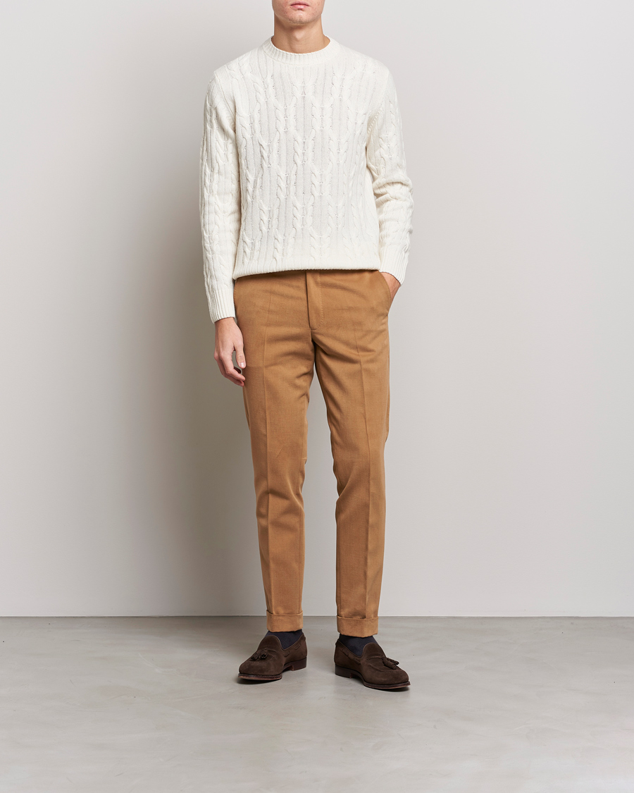 Herre | Bukser | Oscar Jacobson | Denz Brushed Cotton Turn Up Trousers Beige