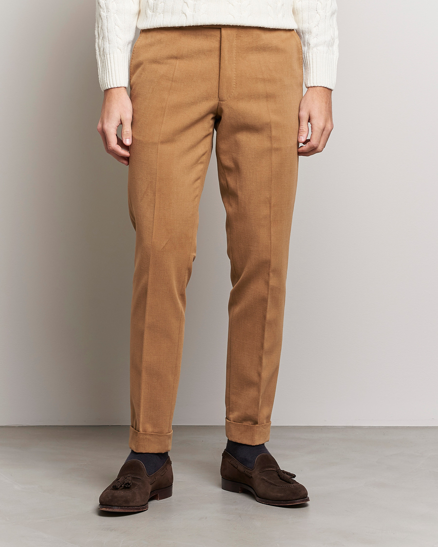 Herre | Oscar Jacobson | Oscar Jacobson | Denz Brushed Cotton Turn Up Trousers Beige