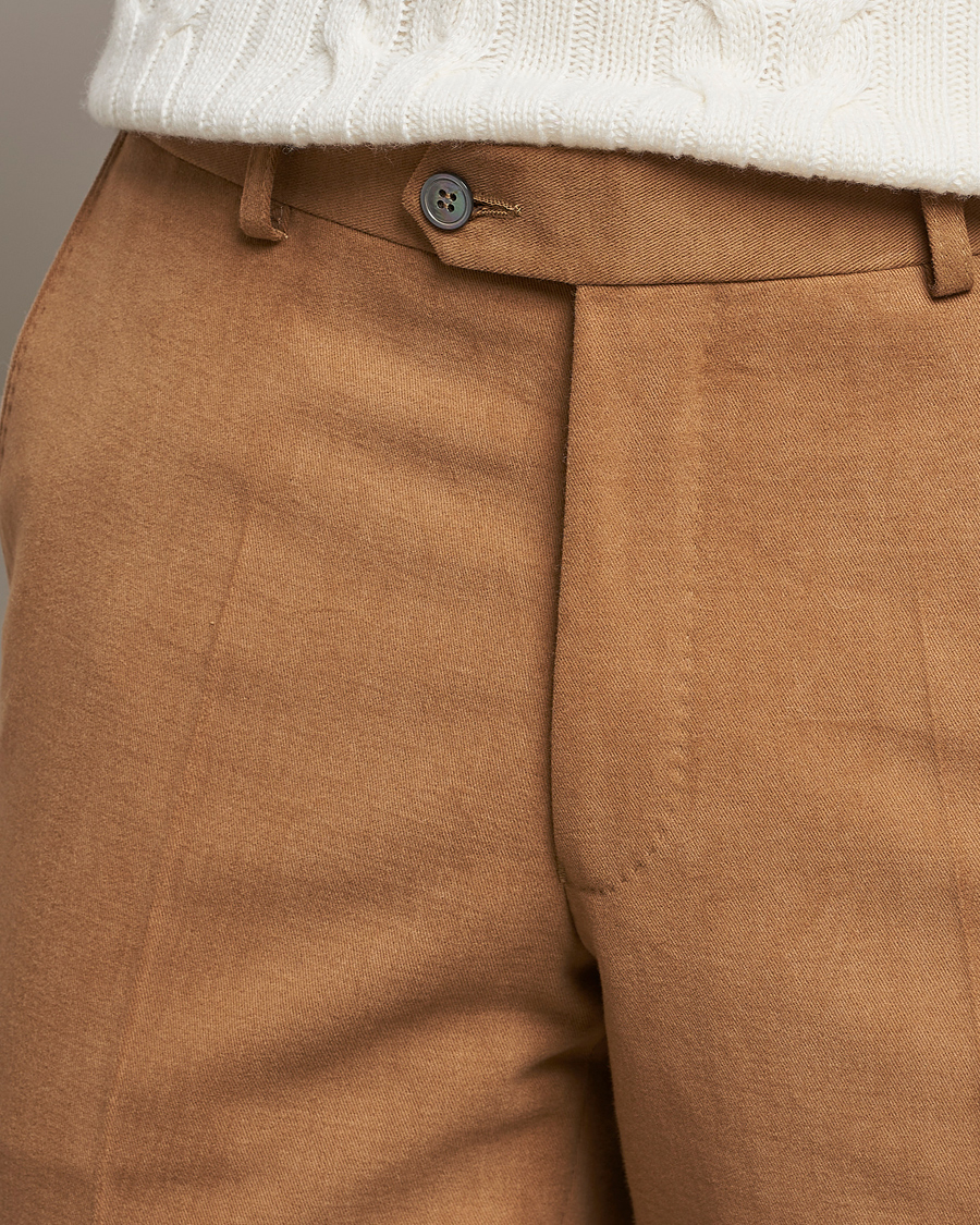 Herre | Bukser | Oscar Jacobson | Denz Brushed Cotton Turn Up Trousers Beige