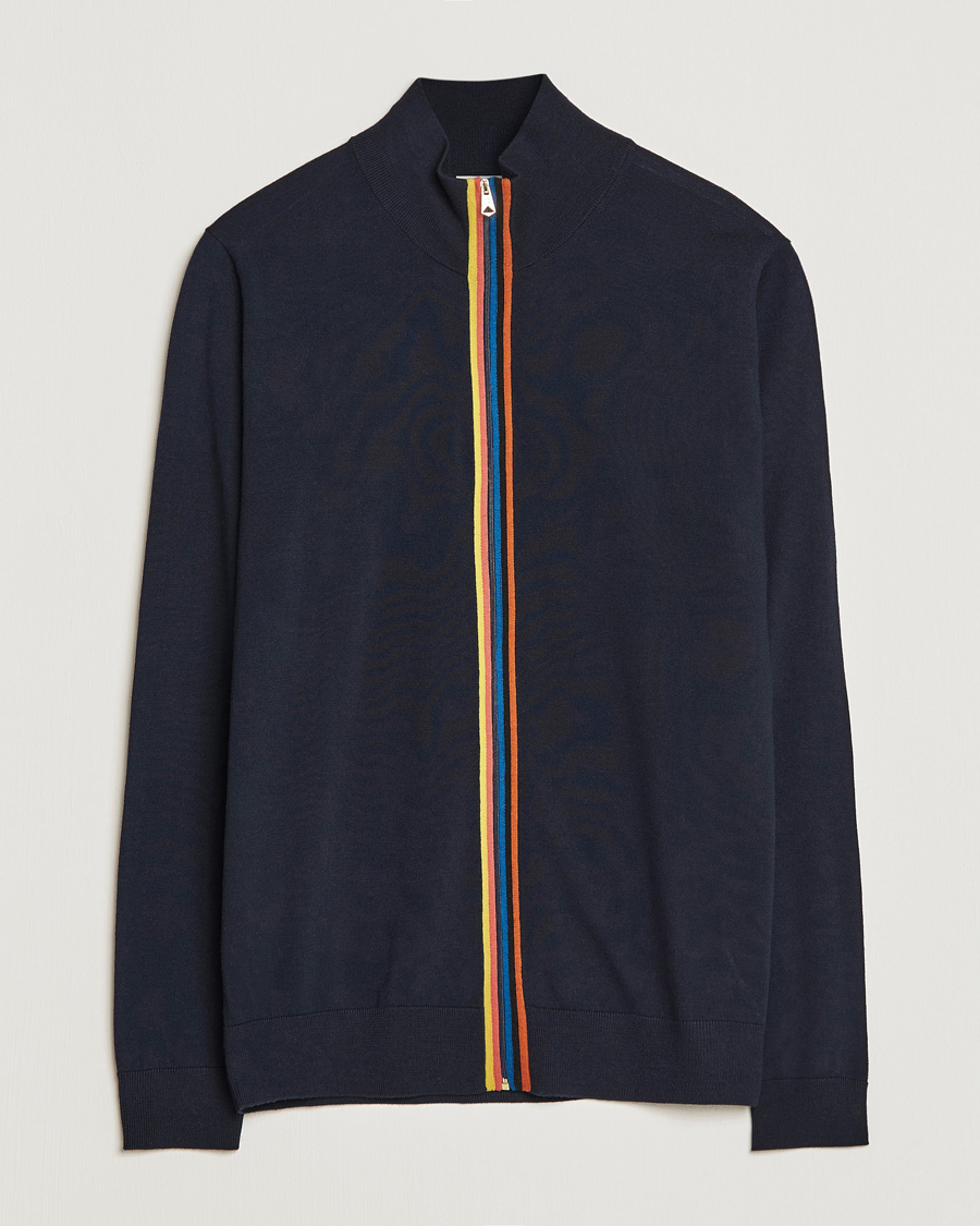 Herre | Trøjer | Paul Smith | Full Zip Stripe Wool Cardigan Navy