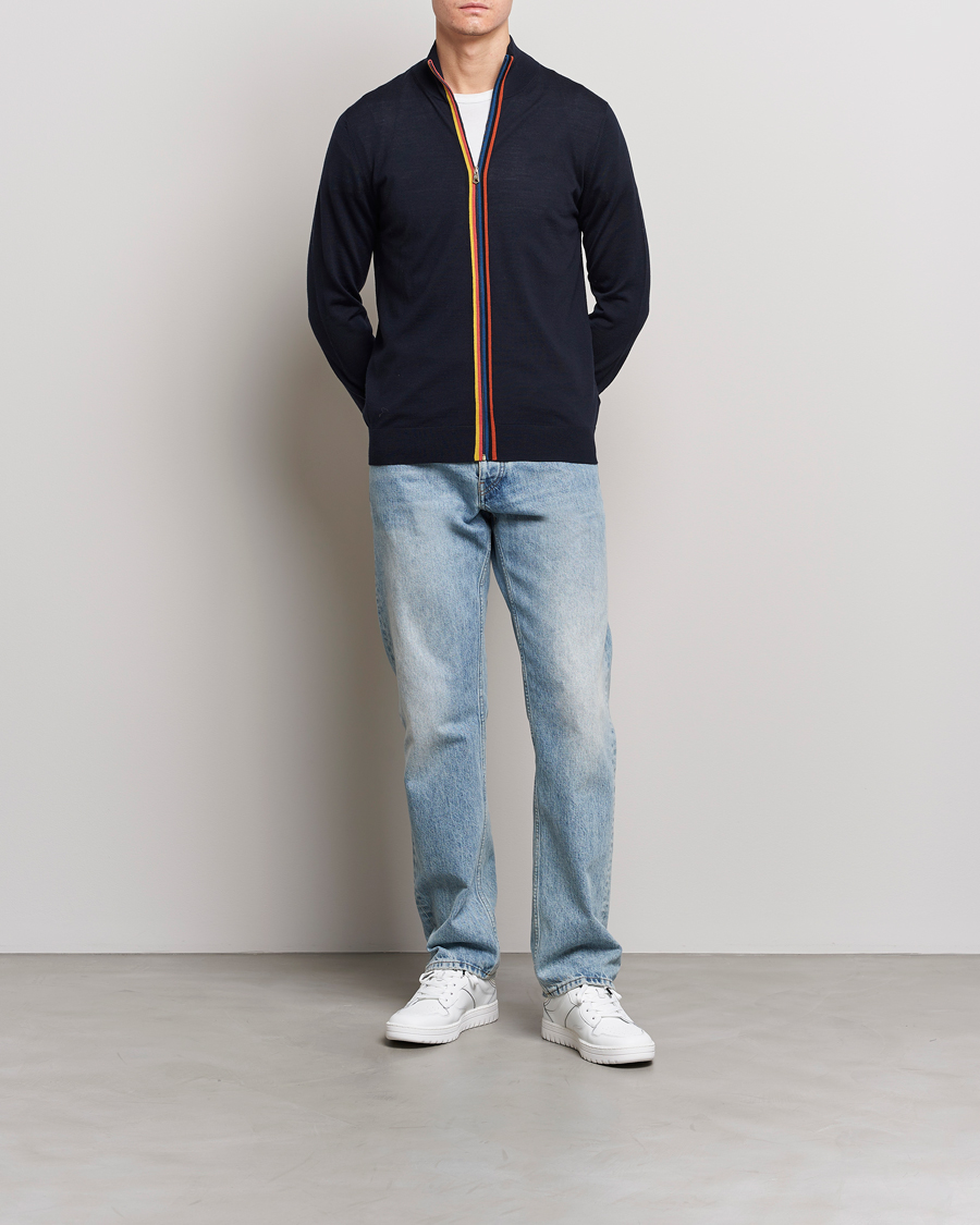 Herre | Trøjer | Paul Smith | Full Zip Stripe Wool Cardigan Navy