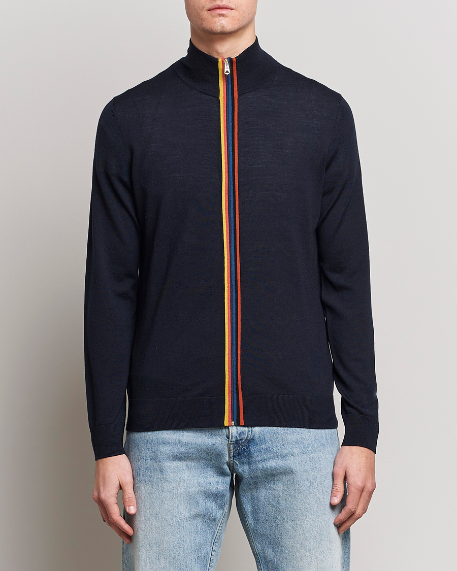 Herre | Trøjer | Paul Smith | Full Zip Stripe Wool Cardigan Navy