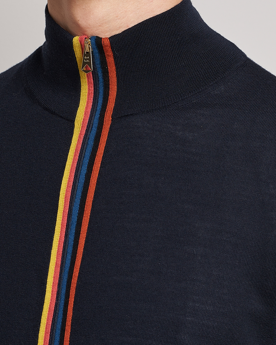 Herre | Trøjer | Paul Smith | Full Zip Stripe Wool Cardigan Navy