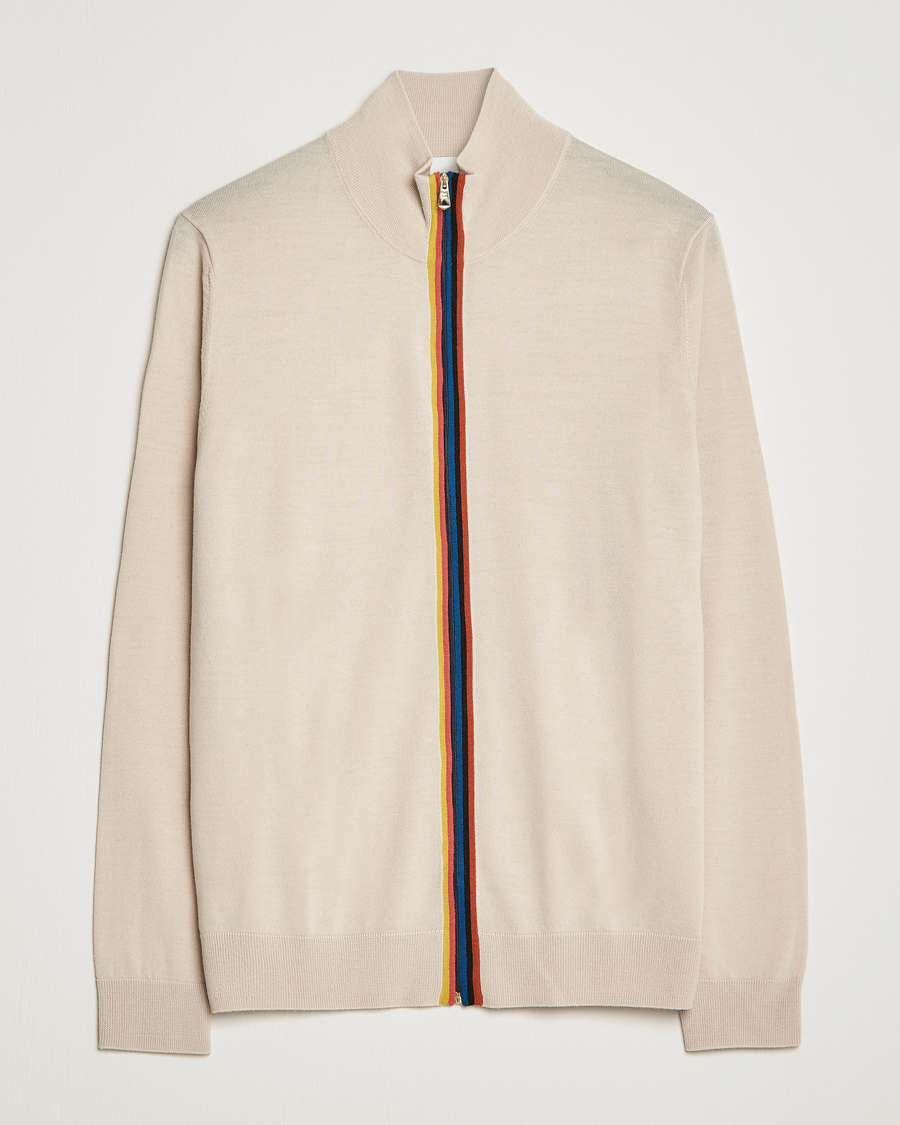Herre | Trøjer | Paul Smith | Full Zip Stripe Wool Cardigan Sand