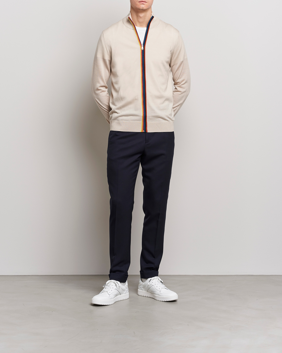 Herre | Trøjer | Paul Smith | Full Zip Stripe Wool Cardigan Sand