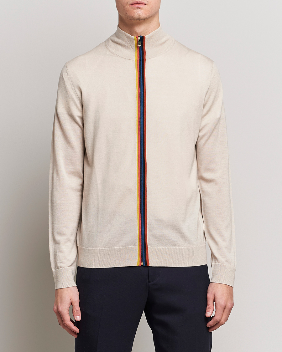 Herre | Trøjer | Paul Smith | Full Zip Stripe Wool Cardigan Sand
