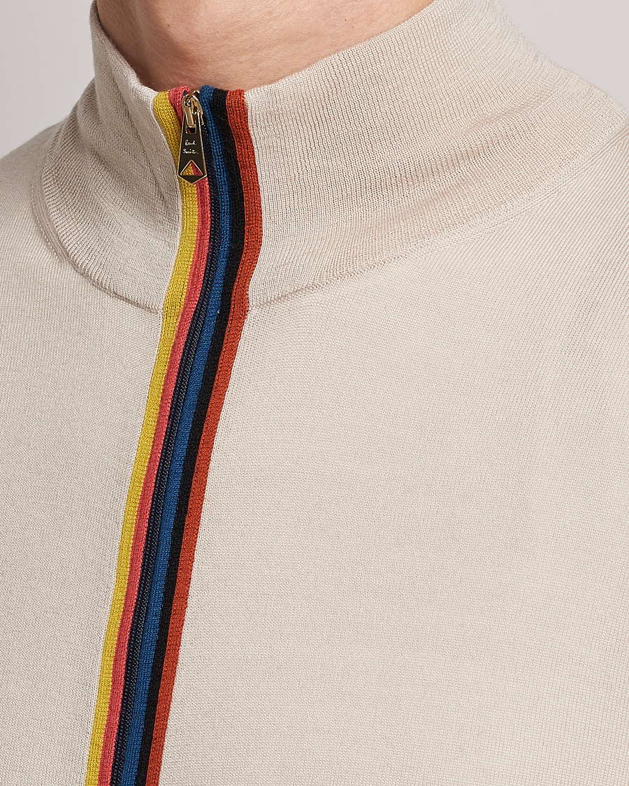 Herre | Trøjer | Paul Smith | Full Zip Stripe Wool Cardigan Sand