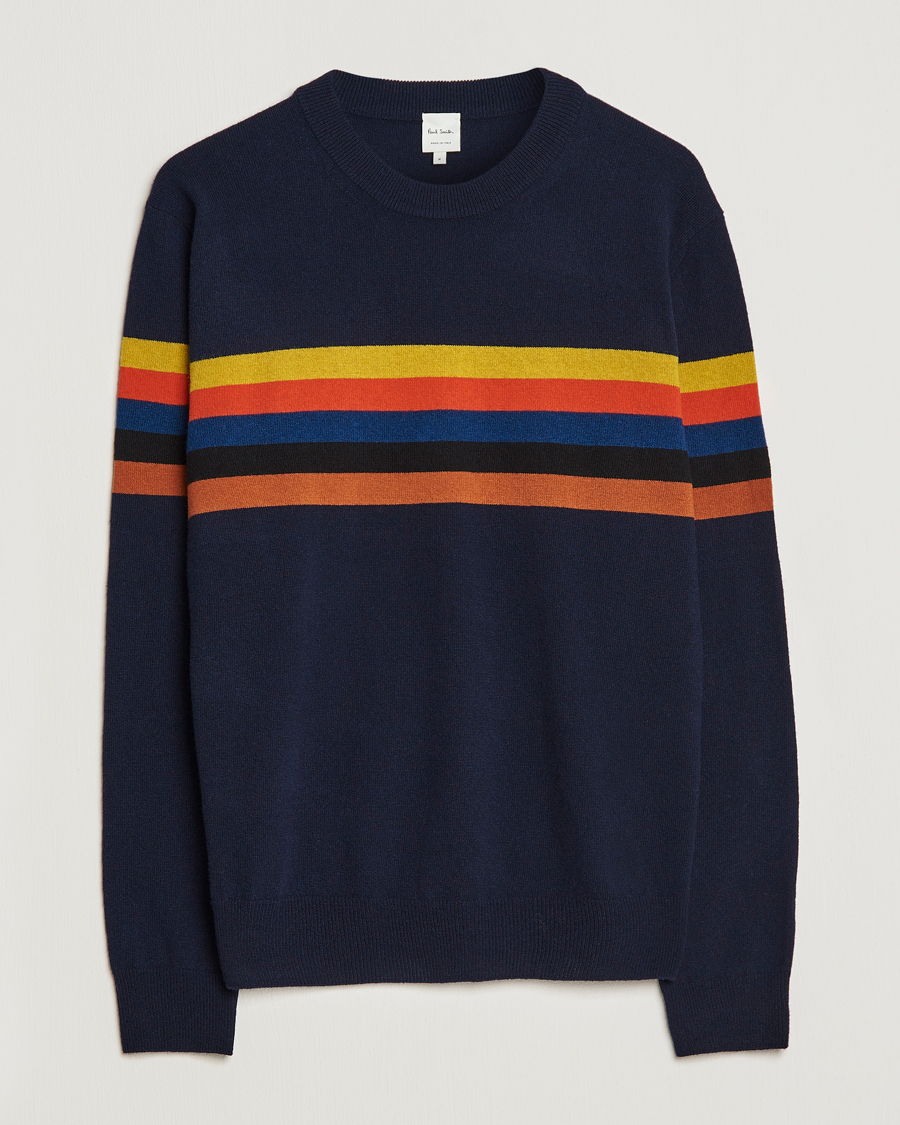 Herre | Trøjer | Paul Smith | Wool Stripe Knitted Crew Neck Navy