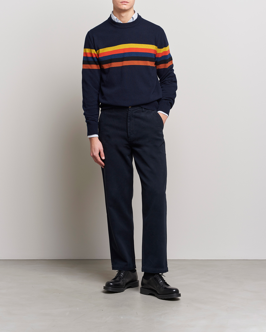 Herre | Trøjer | Paul Smith | Wool Stripe Knitted Crew Neck Navy