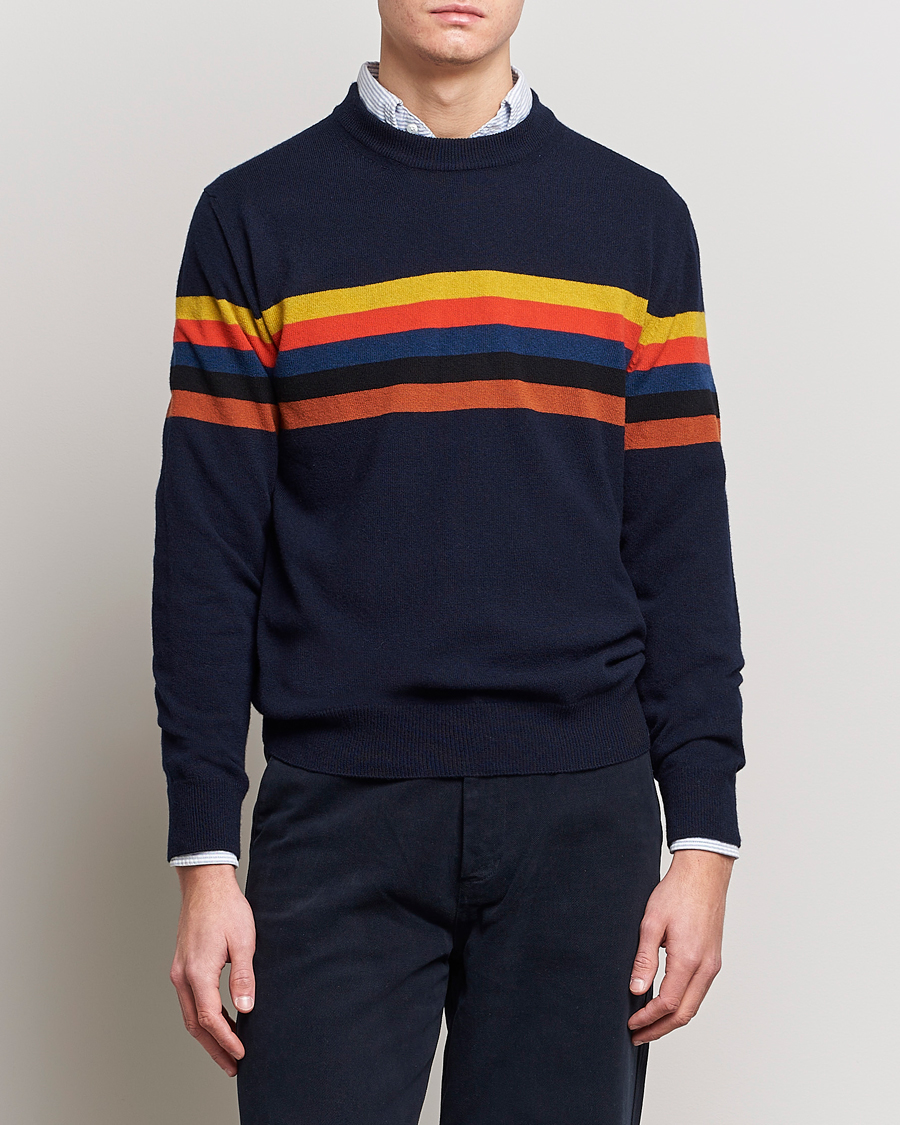Herre | Trøjer | Paul Smith | Wool Stripe Knitted Crew Neck Navy
