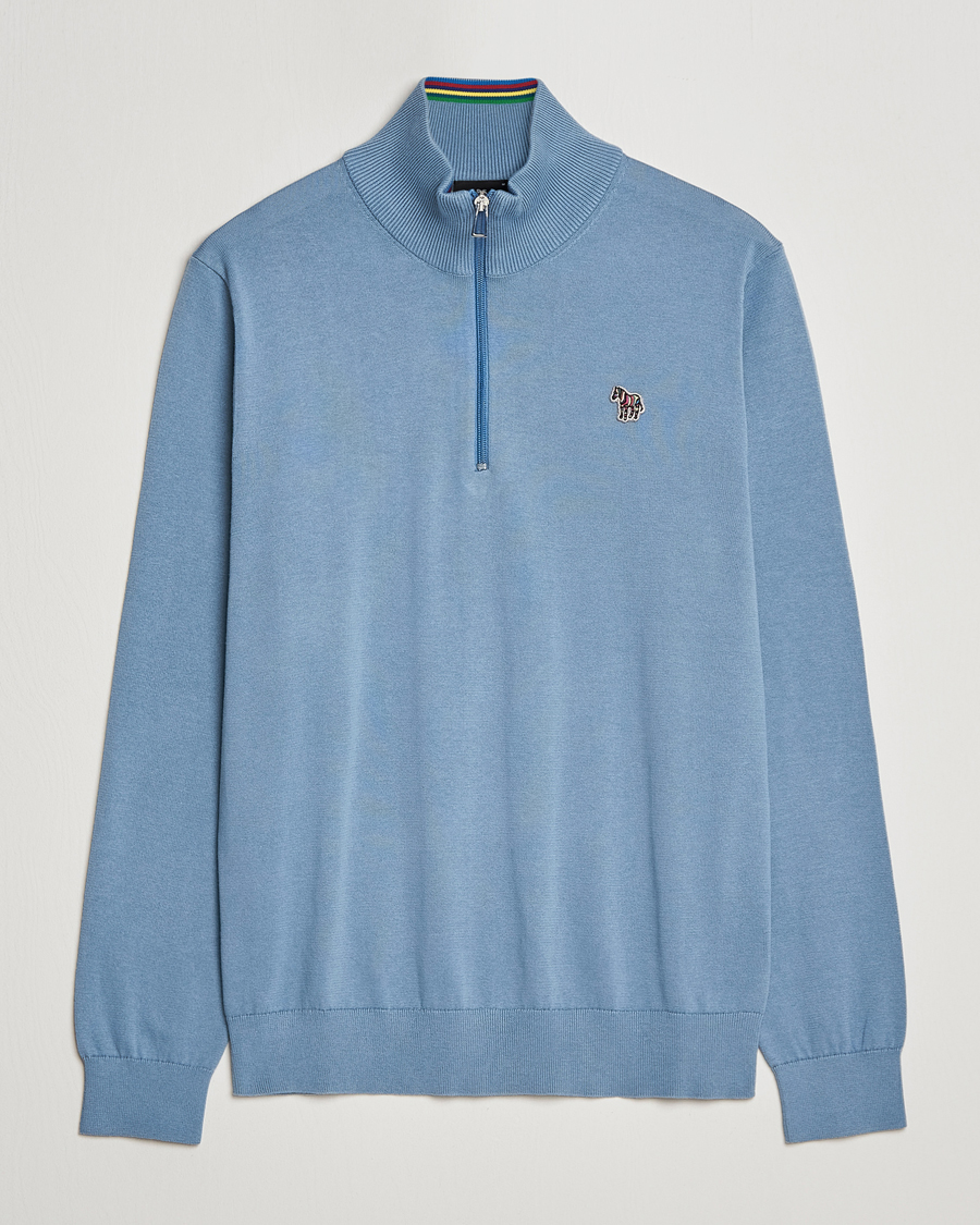 Herre | Trøjer | PS Paul Smith | Zebra Organic Cotton Knitted Half Zip Light Blue
