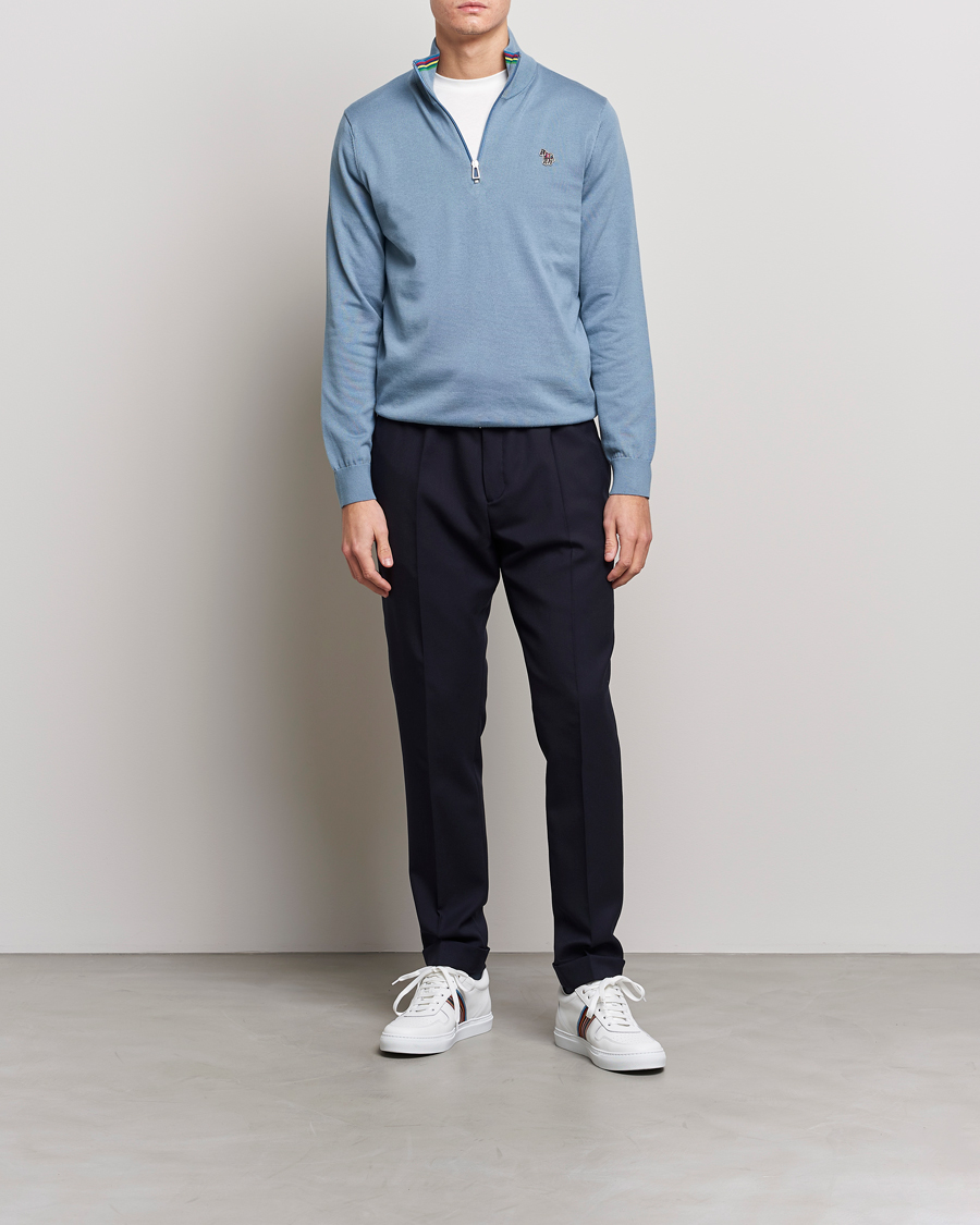 Herre | Trøjer | PS Paul Smith | Zebra Organic Cotton Knitted Half Zip Light Blue