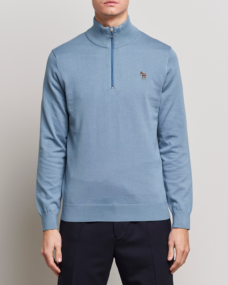 Herre | Trøjer | PS Paul Smith | Zebra Organic Cotton Knitted Half Zip Light Blue