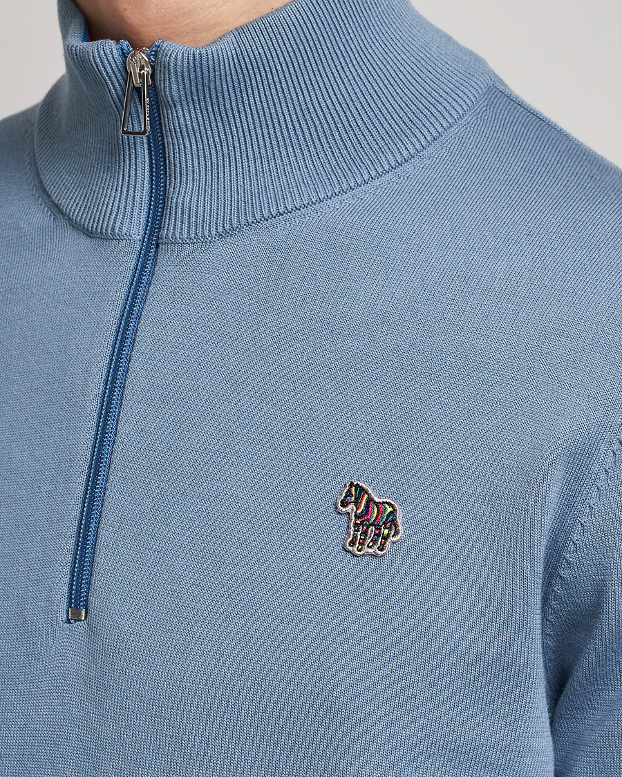 Herre | Trøjer | PS Paul Smith | Zebra Organic Cotton Knitted Half Zip Light Blue