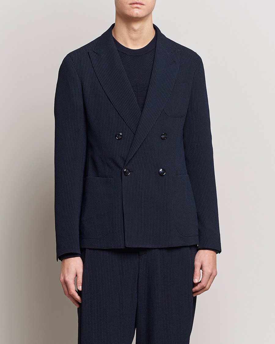 Herre | Blazere & jakker | Giorgio Armani | Double Breasted Seersucker Blazer Navy